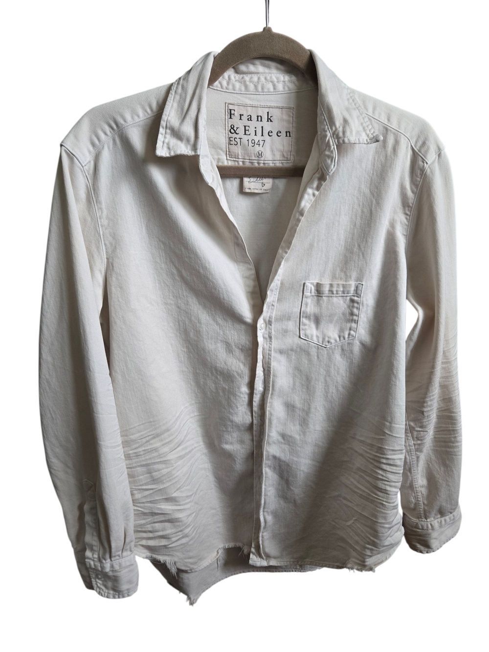 Frank & Eileen EILEEN Cream Cotton Shirt M Raw Hem Relaxed Fit
